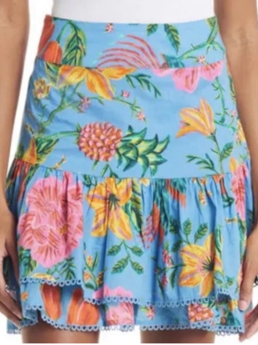 Farm Rio Floral Tiered Mini Skirt - Blue Pink Yellow
